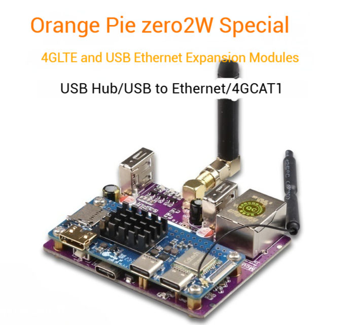 Orange Pi Zero 2W Development Board with Android OS Dedicated 4G LTE and USB Ethernet Expansion Module 4G CAT1 Plug and Play